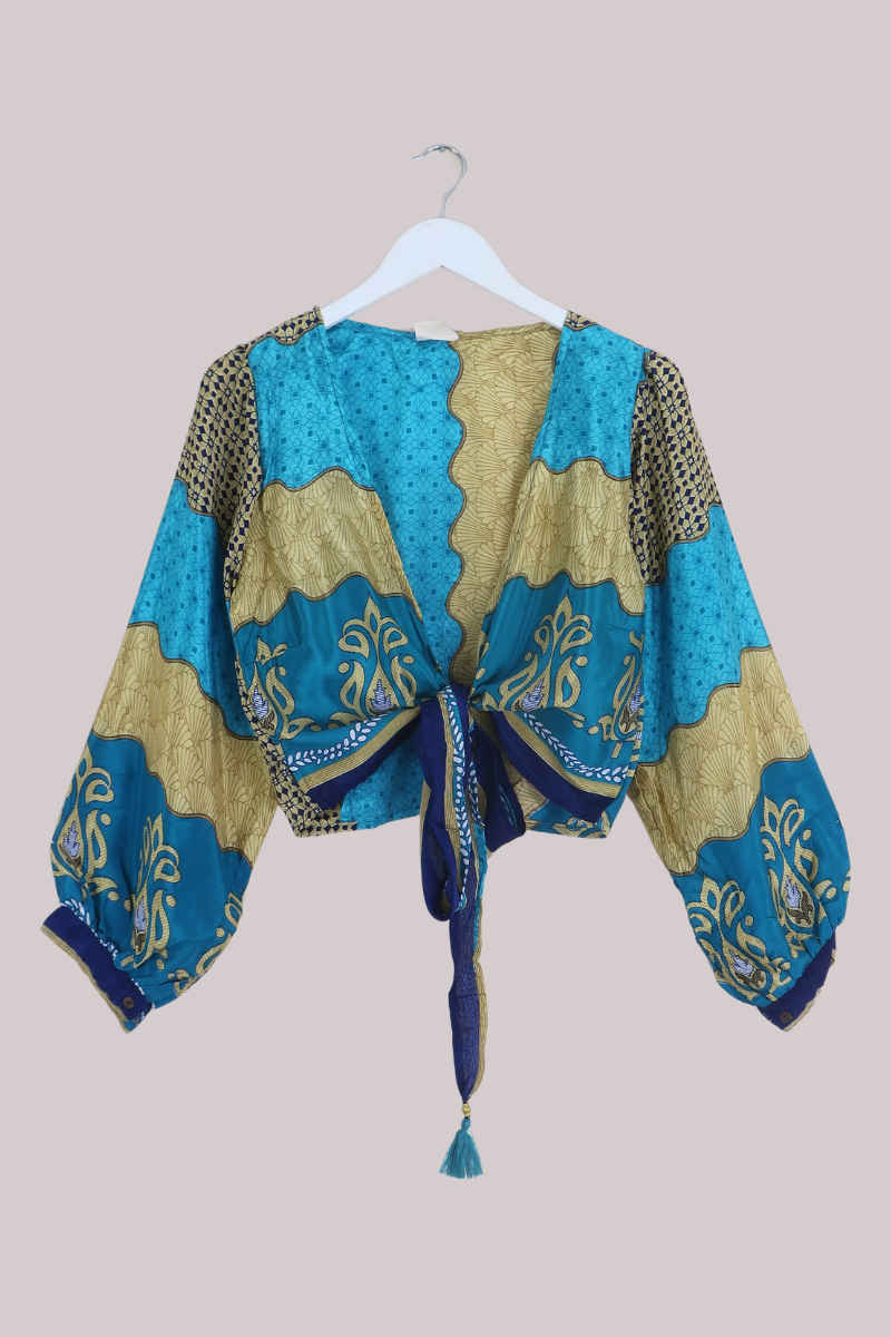 Lola Wrap Top in Caribbean Blue - Size M