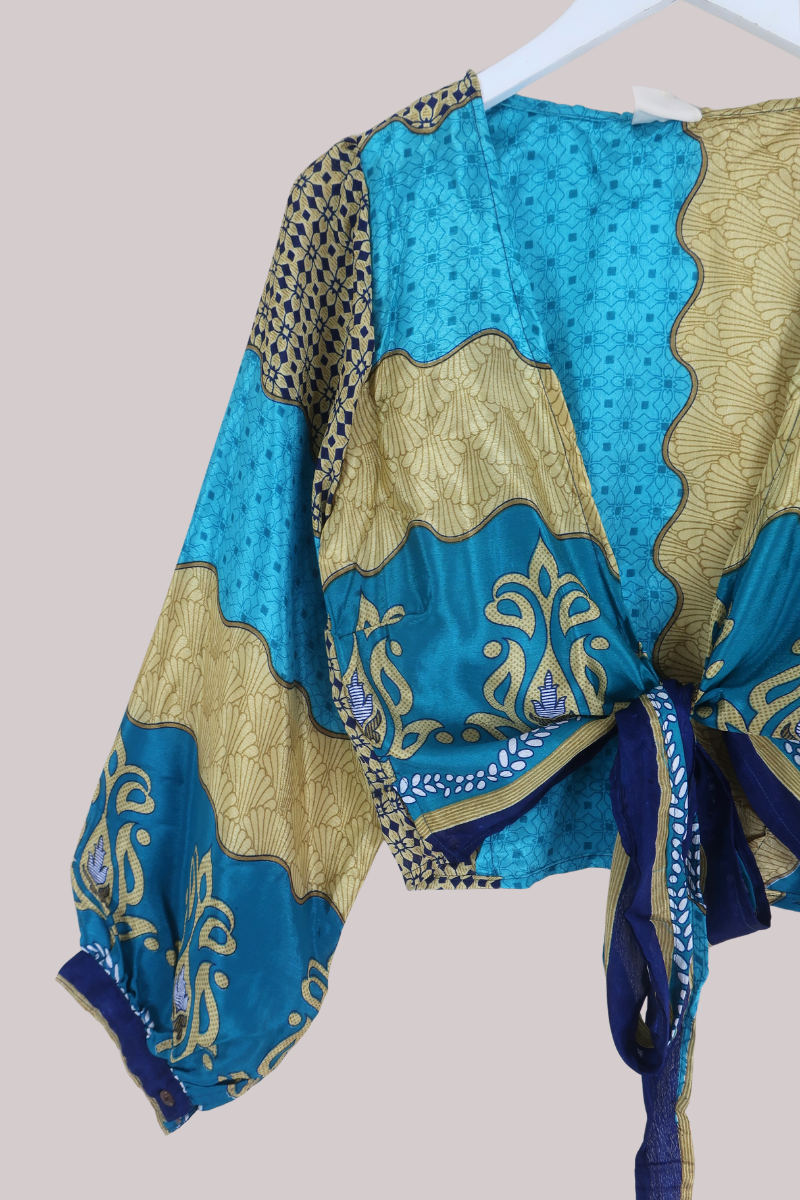 Lola Wrap Top in Caribbean Blue - Size M