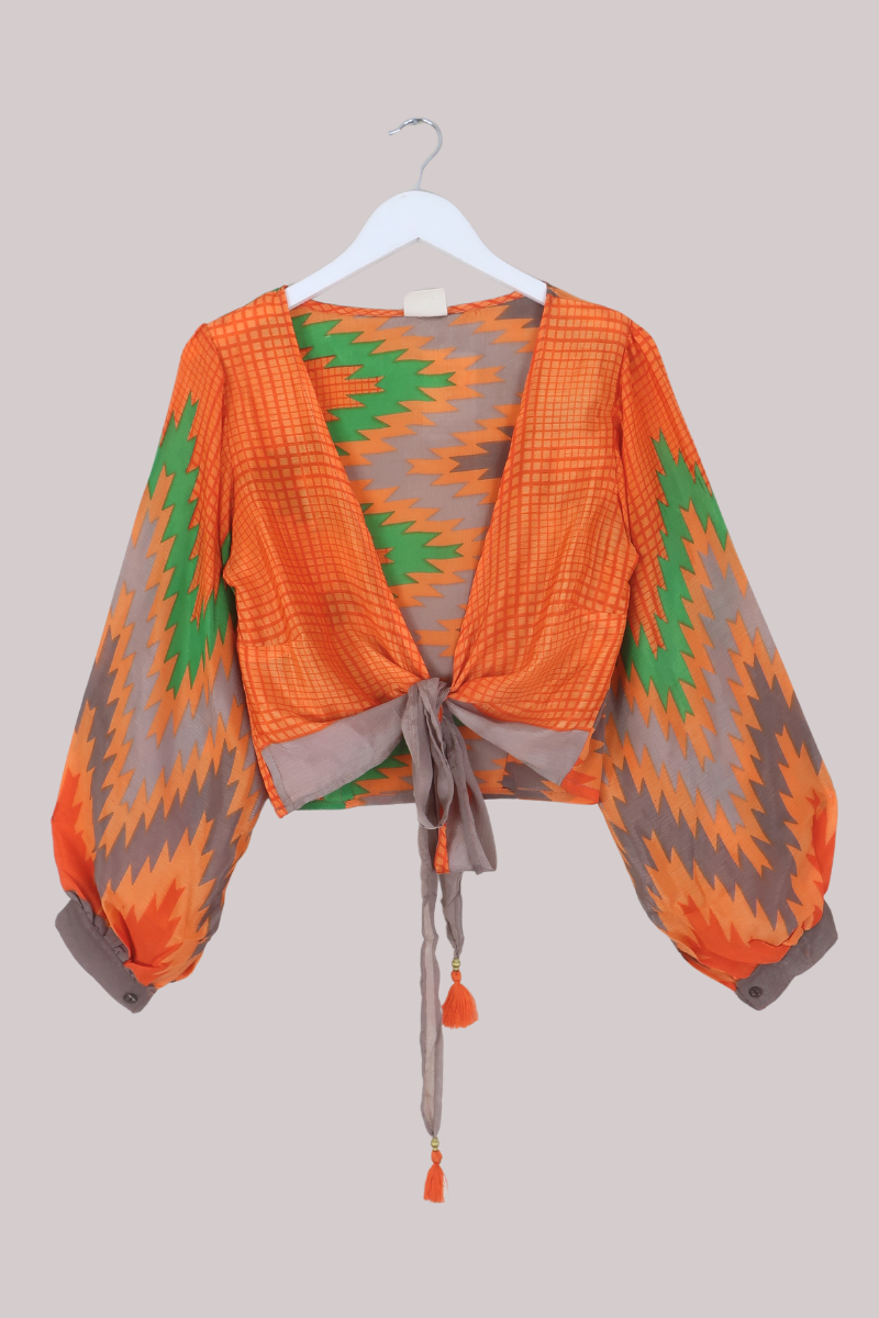 Lola Wrap Top in Clementine & Lime - Size L