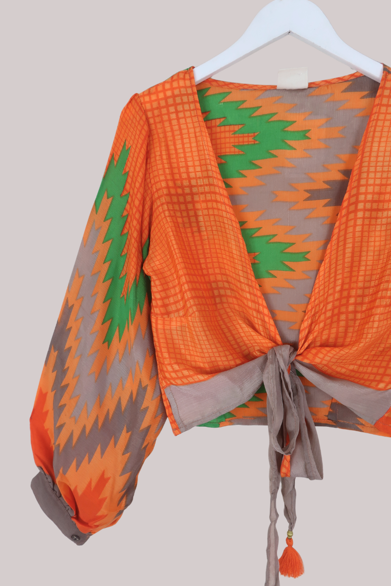 Lola Wrap Top in Clementine & Lime - Size L