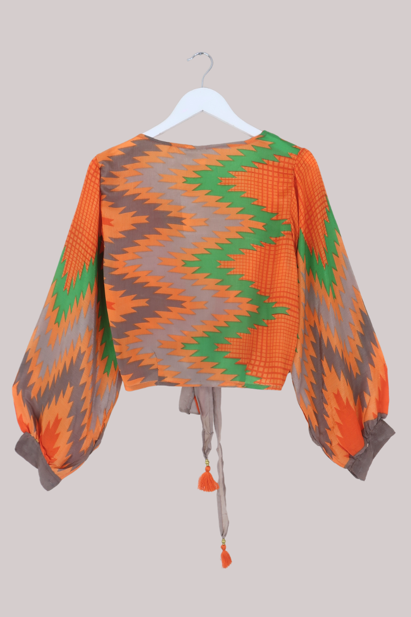 Lola Wrap Top in Clementine & Lime - Size L
