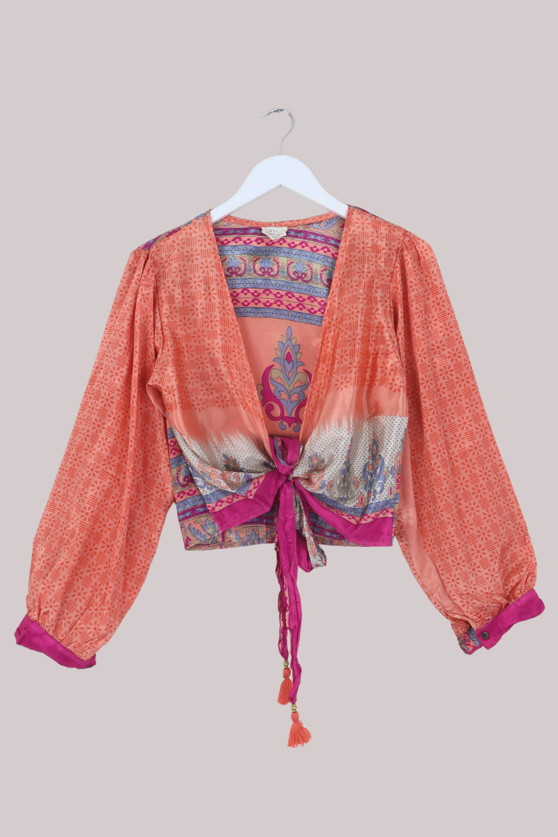 Lola Wrap Top in Coral Mosaic - Size M