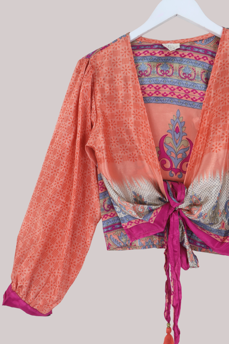 Lola Wrap Top in Coral Mosaic - Size M