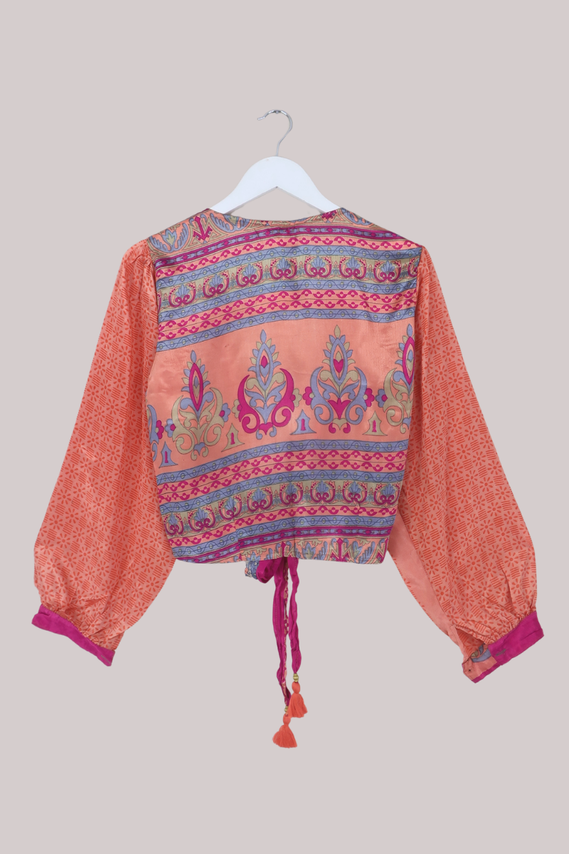 Lola Wrap Top in Coral Mosaic - Size M