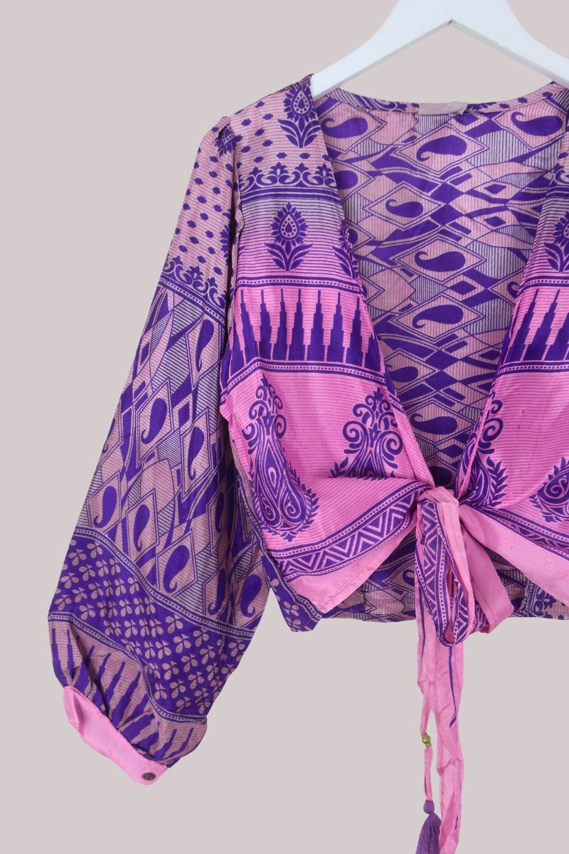 Lola Wrap Top in Daydream Purple Paisley - Size L