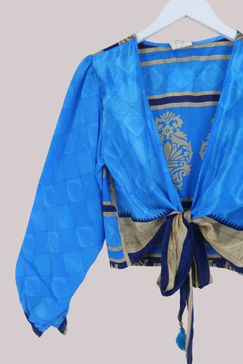 Lola Wrap Top in Diamond Blue Tiles - Size XL