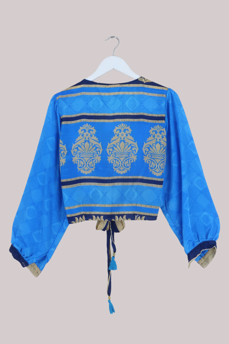 Lola Wrap Top in Diamond Blue Tiles - Size XL