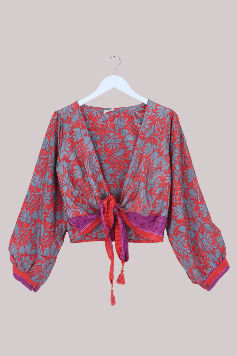Lola Wrap Top in Garnet Florals - Size L