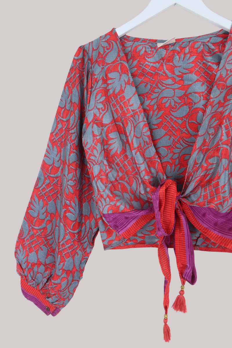 Lola Wrap Top in Garnet Florals - Size L