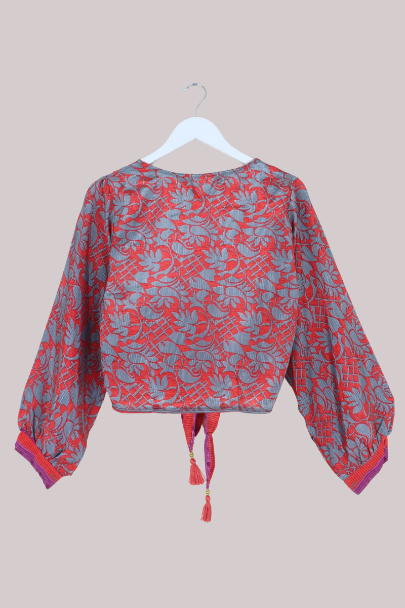 Lola Wrap Top in Garnet Florals - Size L