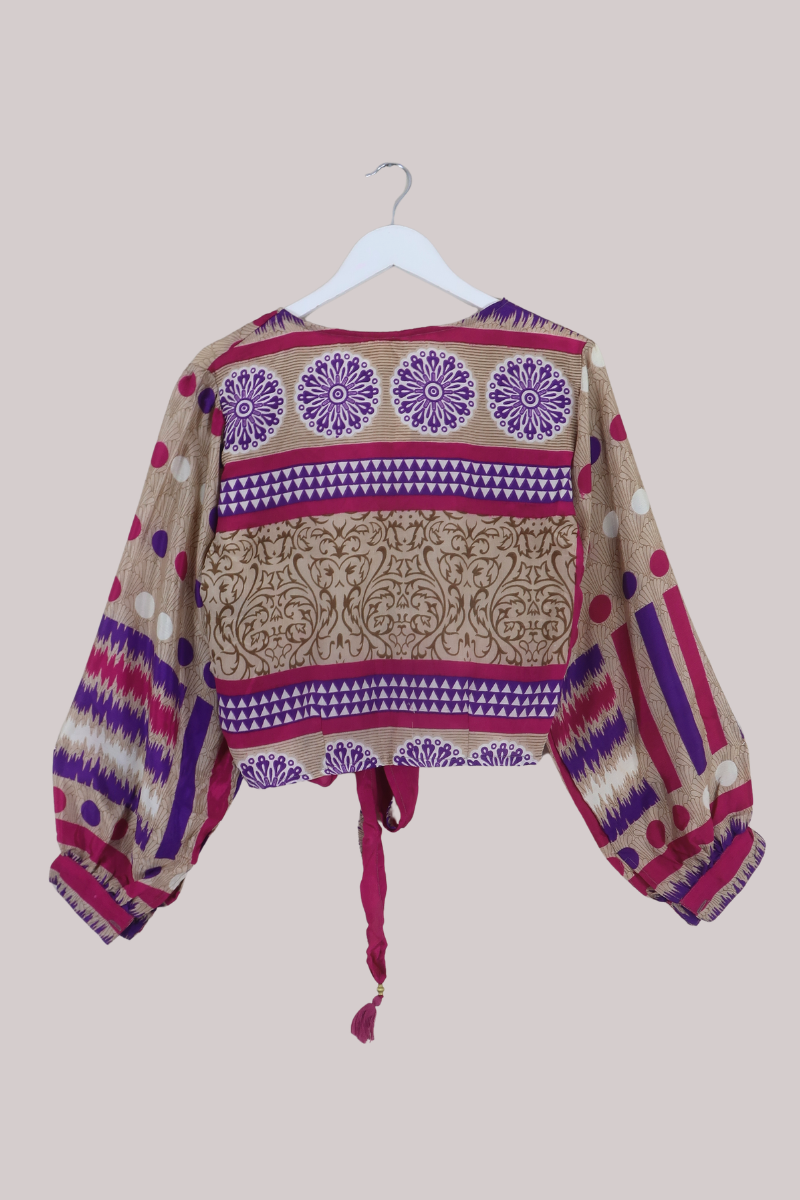 Lola Wrap Top in Gold & Magenta Polka - Size L