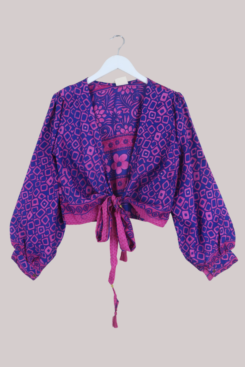 Lola Wrap Top in Hibiscus Flower Power - Size L