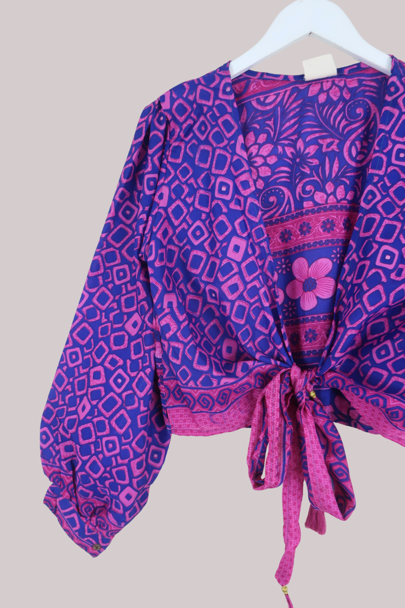 Lola Wrap Top in Hibiscus Flower Power - Size L