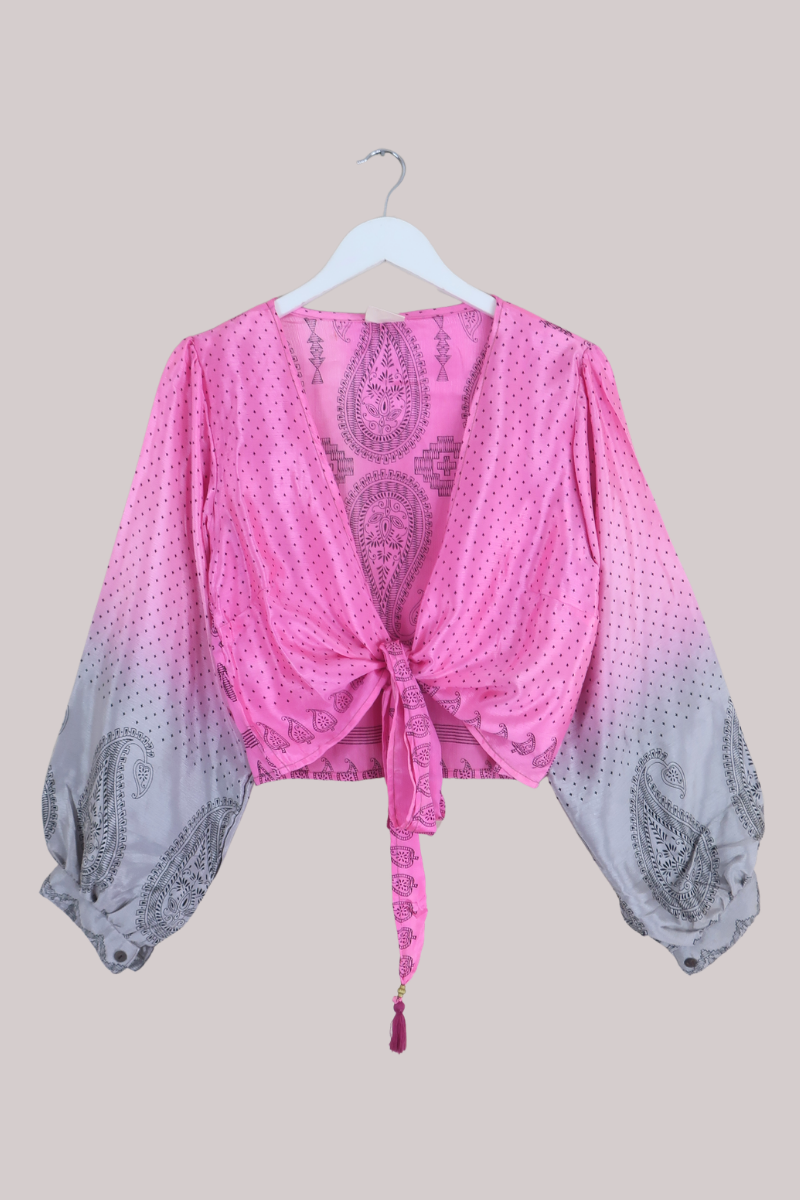 Lola Wrap Top in Icing Pink Paisley - Size L