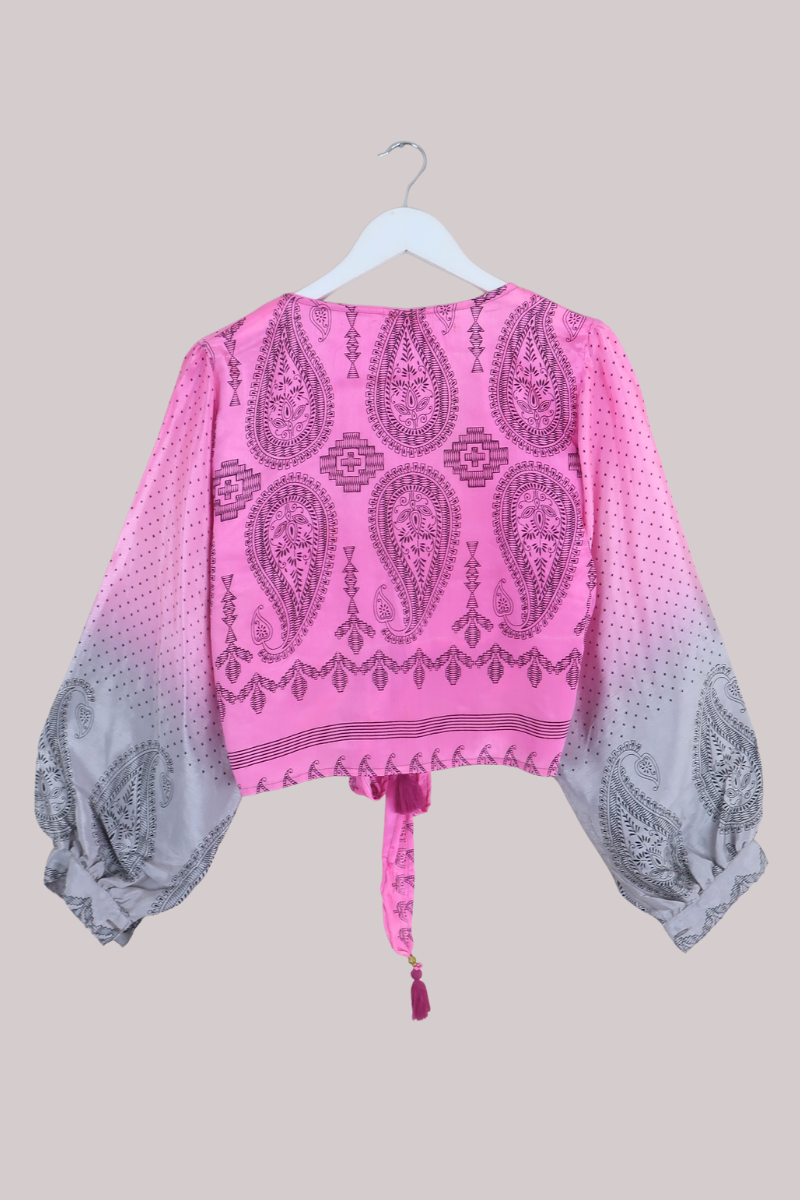 Lola Wrap Top in Icing Pink Paisley - Size L