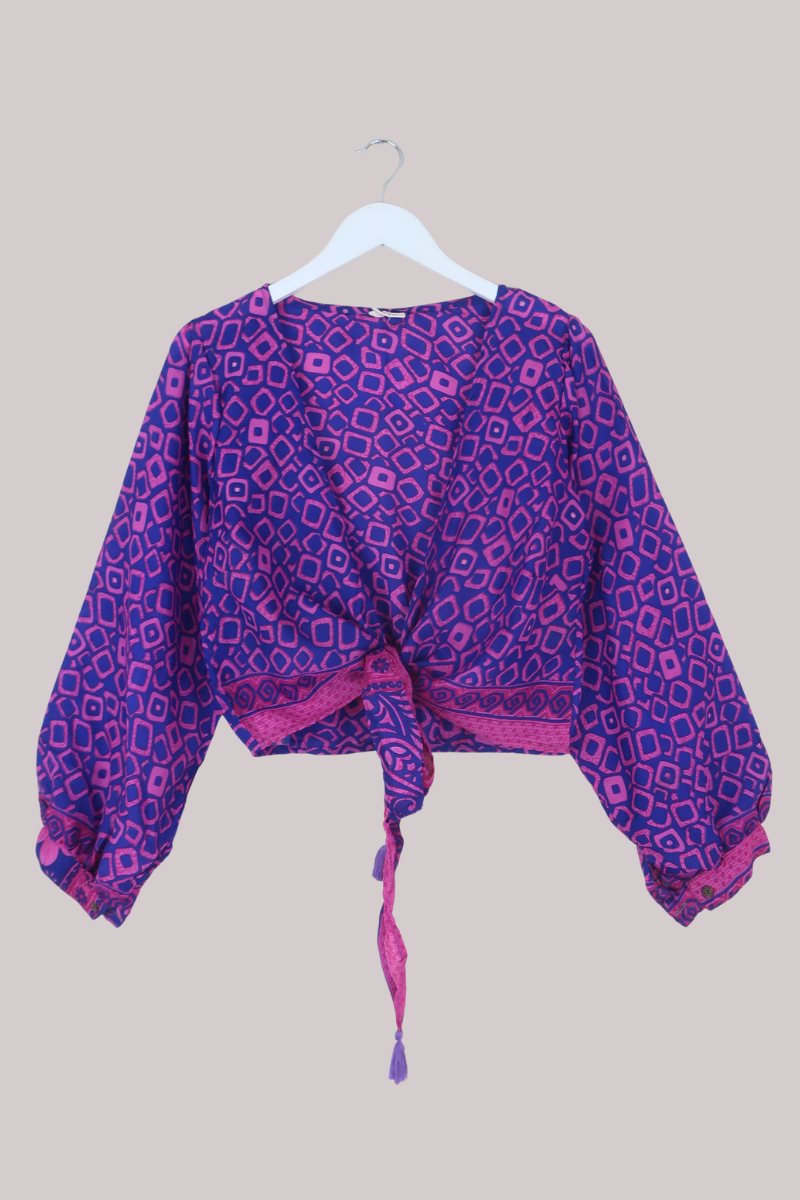 Lola Wrap Top in Indigo Bubbles - Size M