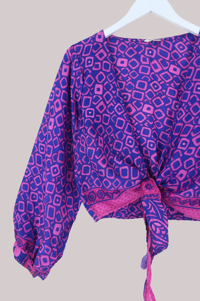 Lola Wrap Top in Indigo Bubbles - Size M
