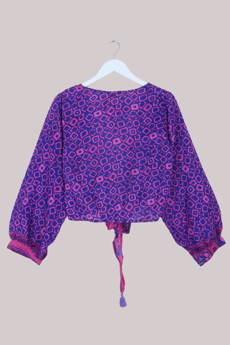 Lola Wrap Top in Indigo Bubbles - Size M