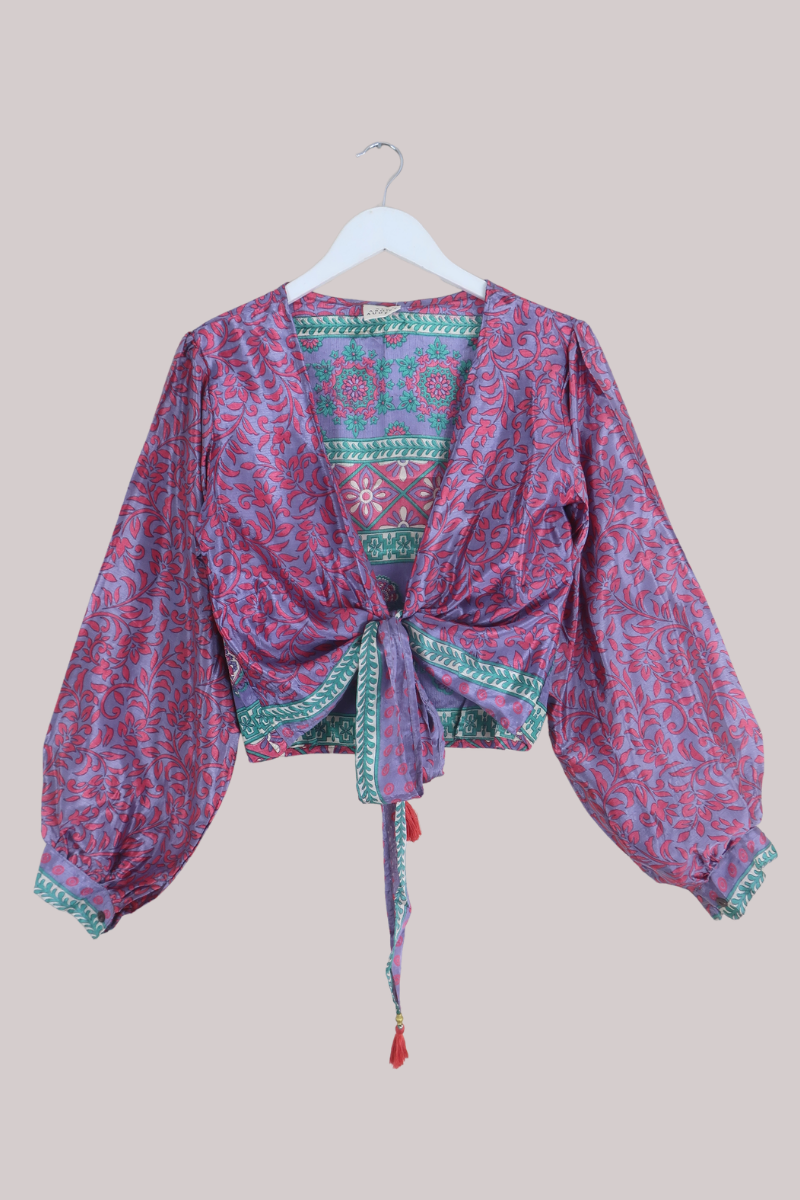 Lola Wrap Top in Iris & Aquamarine Tapestry - Size XL
