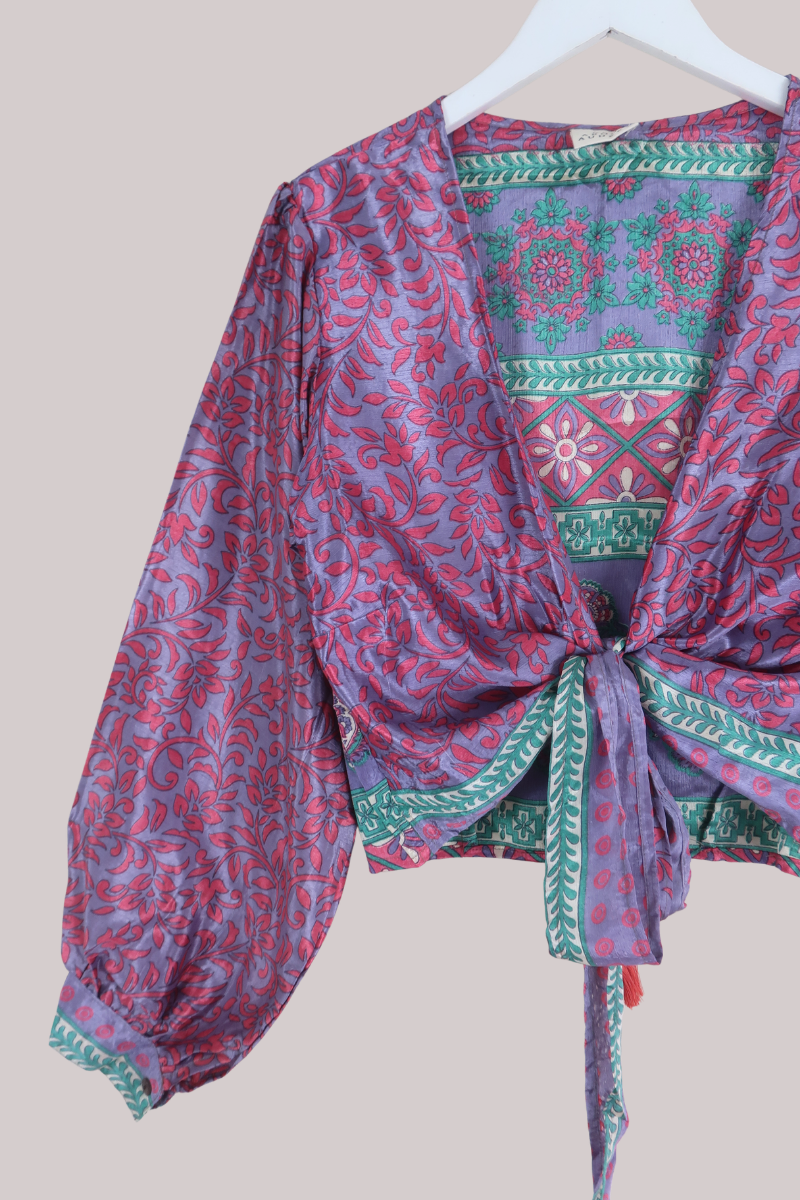 Lola Wrap Top in Iris & Aquamarine Tapestry - Size XL