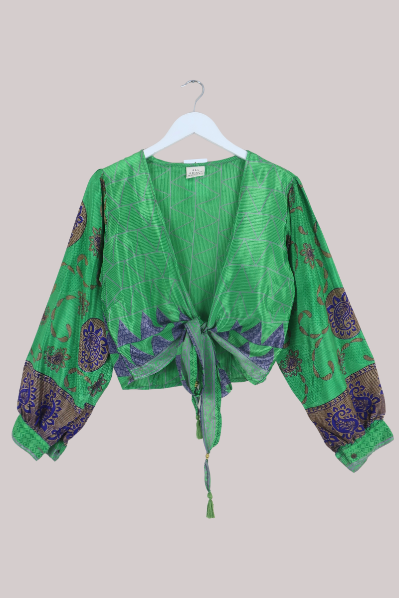 Lola Wrap Top in Jade & Amethyst Paisley - Size XL