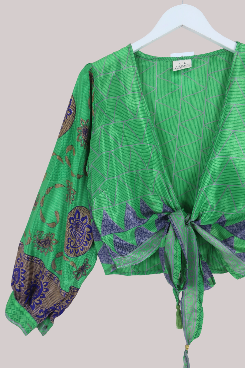 Lola Wrap Top in Jade & Amethyst Paisley - Size XL