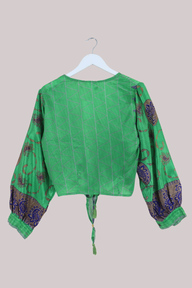 Lola Wrap Top in Jade & Amethyst Paisley - Size XL