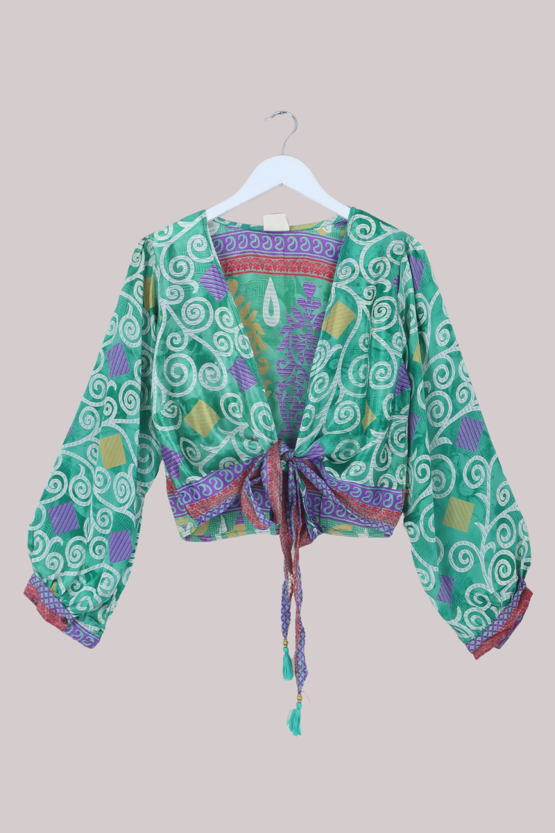 Lola Wrap Top in Jade Green - Size M