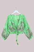 Lola Wrap Top in Lime Green Florals - Size M