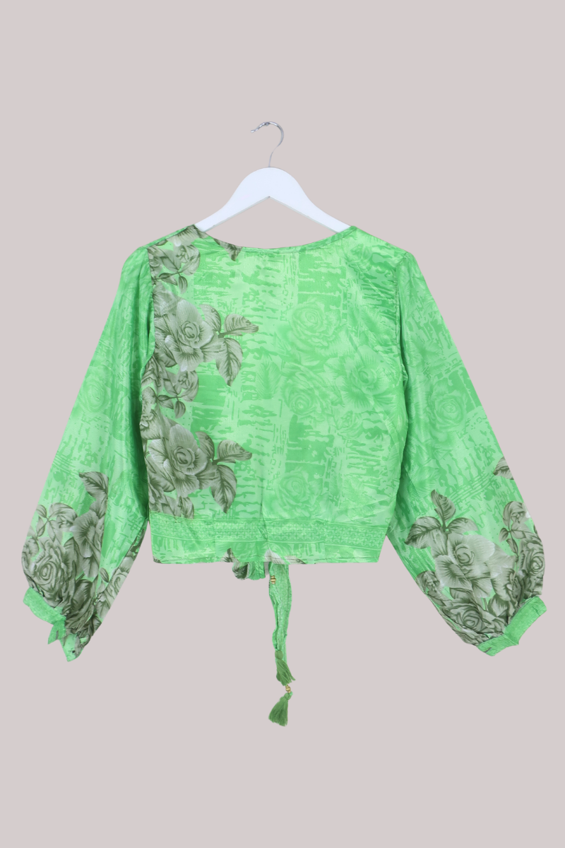 Lola Wrap Top in Lime Green Florals - Size M