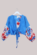 Lola Wrap Top in Lunar Blue Poppies - Size M