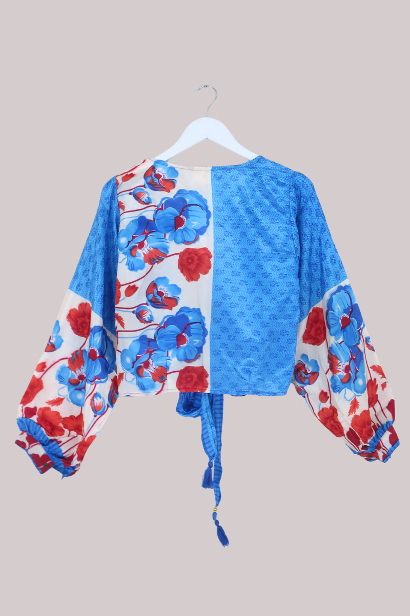 Lola Wrap Top in Lunar Blue Poppies - Size M