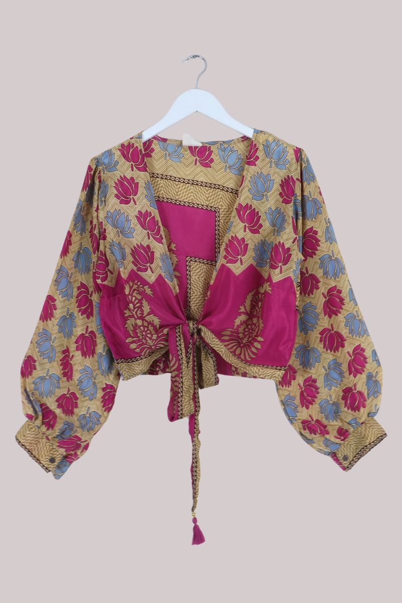 Lola Wrap Top in Magenta Artichokes - Size L