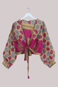 Lola Wrap Top in Magenta Artichokes - Size L