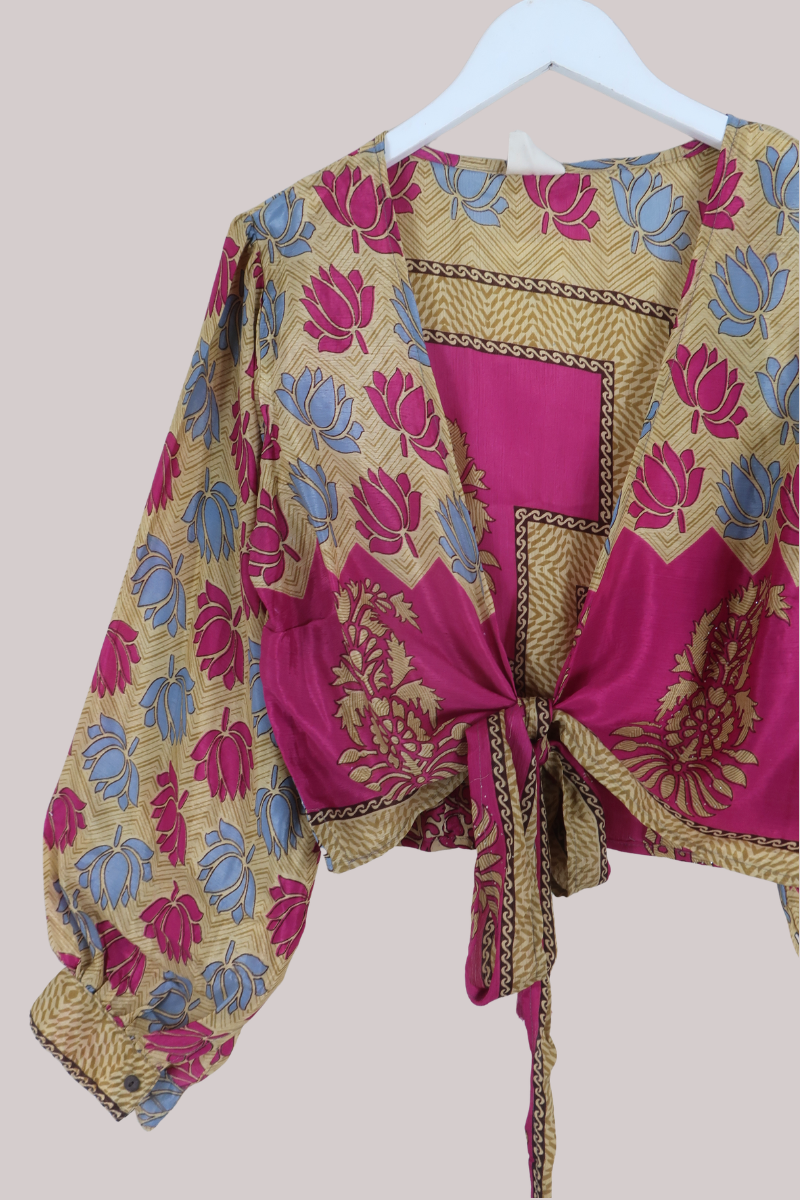 Lola Wrap Top in Magenta Artichokes - Size L