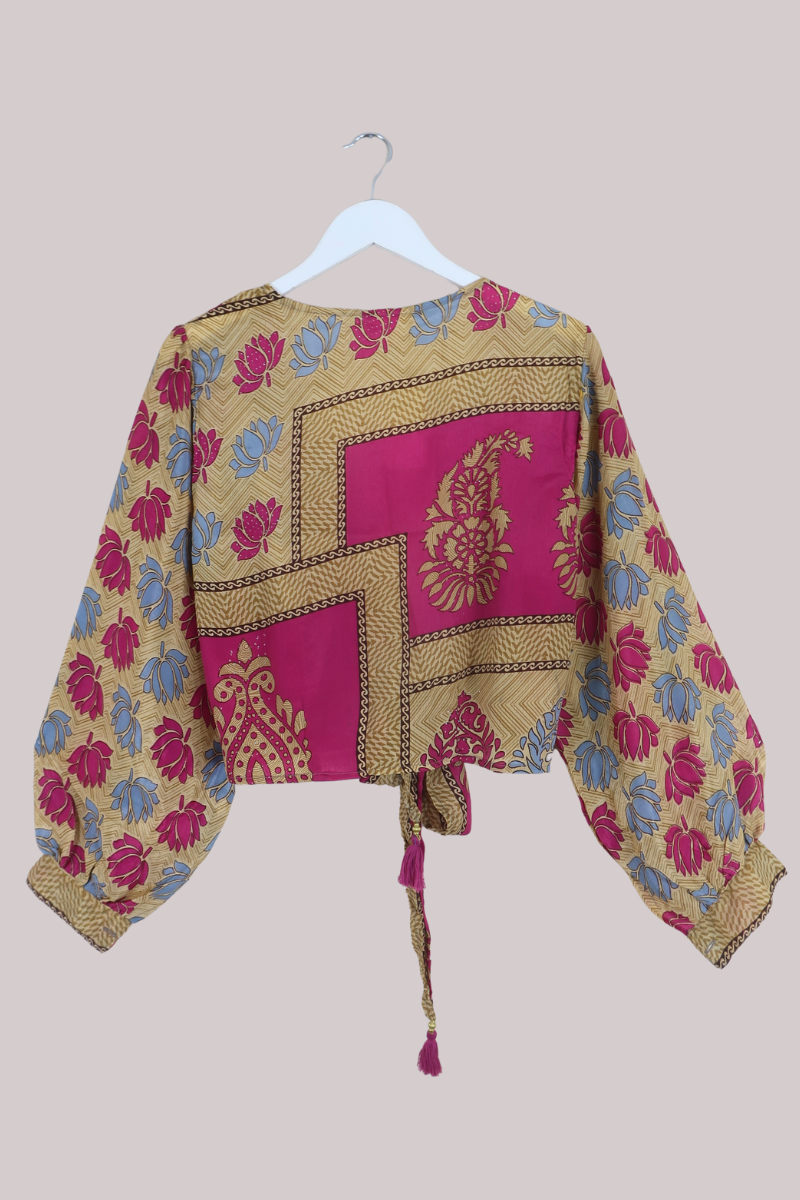 Lola Wrap Top in Magenta Artichokes - Size L