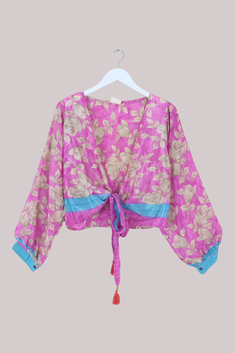 Lola Wrap Top in Orchid Pink Vintage Florals - Size M