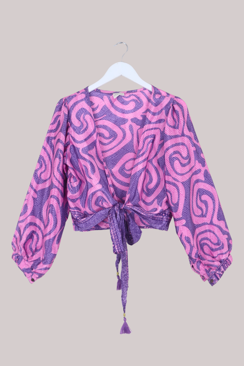Lola Wrap Top in Orchid Purple Swirls - Size L