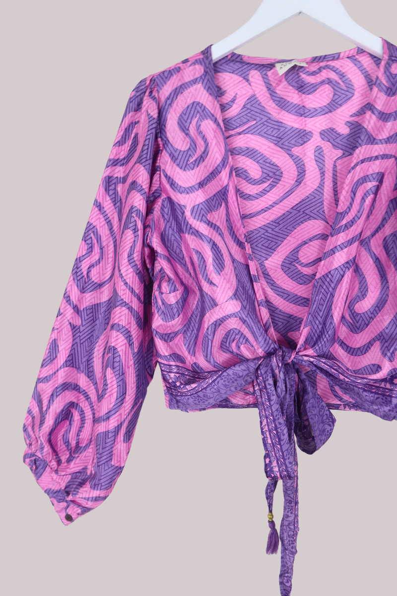 Lola Wrap Top in Orchid Purple Swirls - Size L