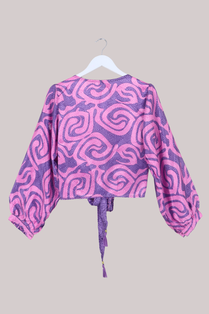 Lola Wrap Top in Orchid Purple Swirls - Size L