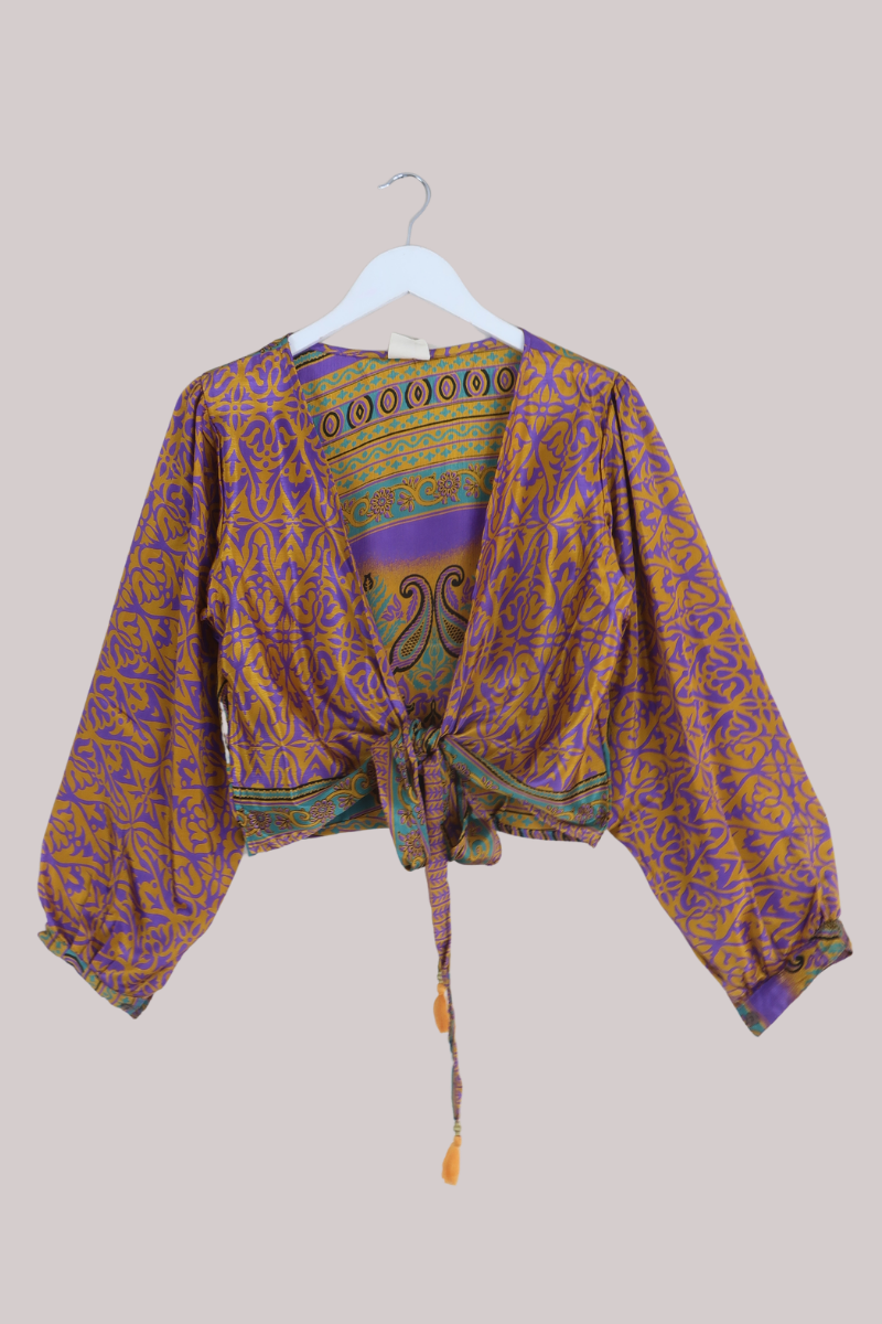 Lola Wrap Top in Ornate Amethyst & Gold - Size XL
