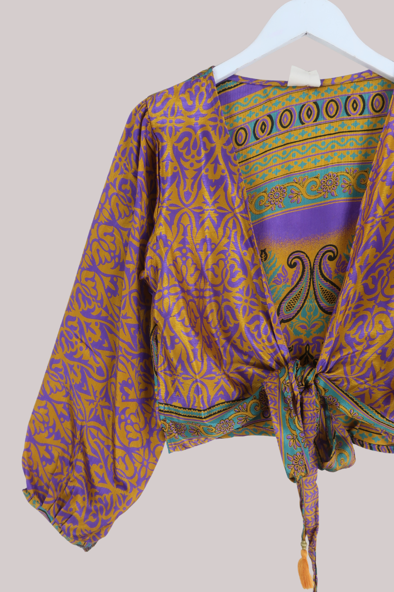 Lola Wrap Top in Ornate Amethyst & Gold - Size XL