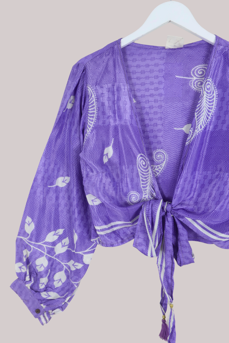 Lola Wrap Top in Periwinkle Paisley - Size L