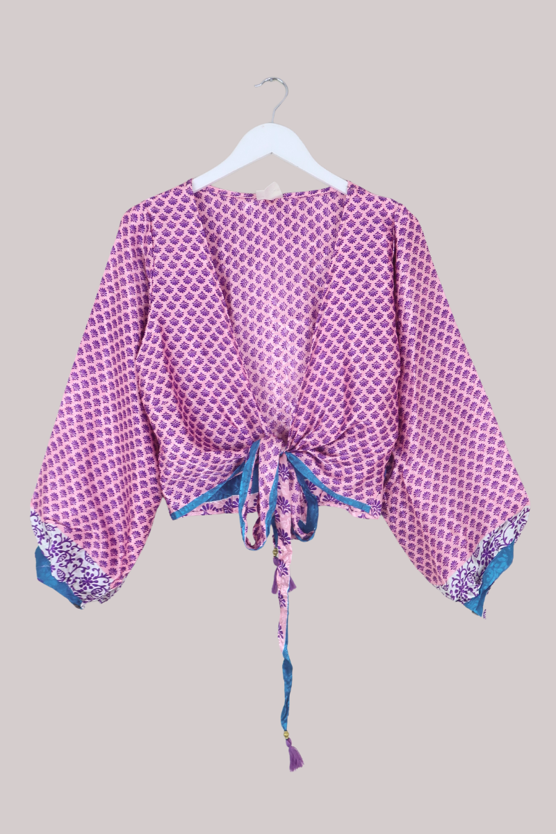 Lola Wrap Top in Petal Pink Fans - Size L