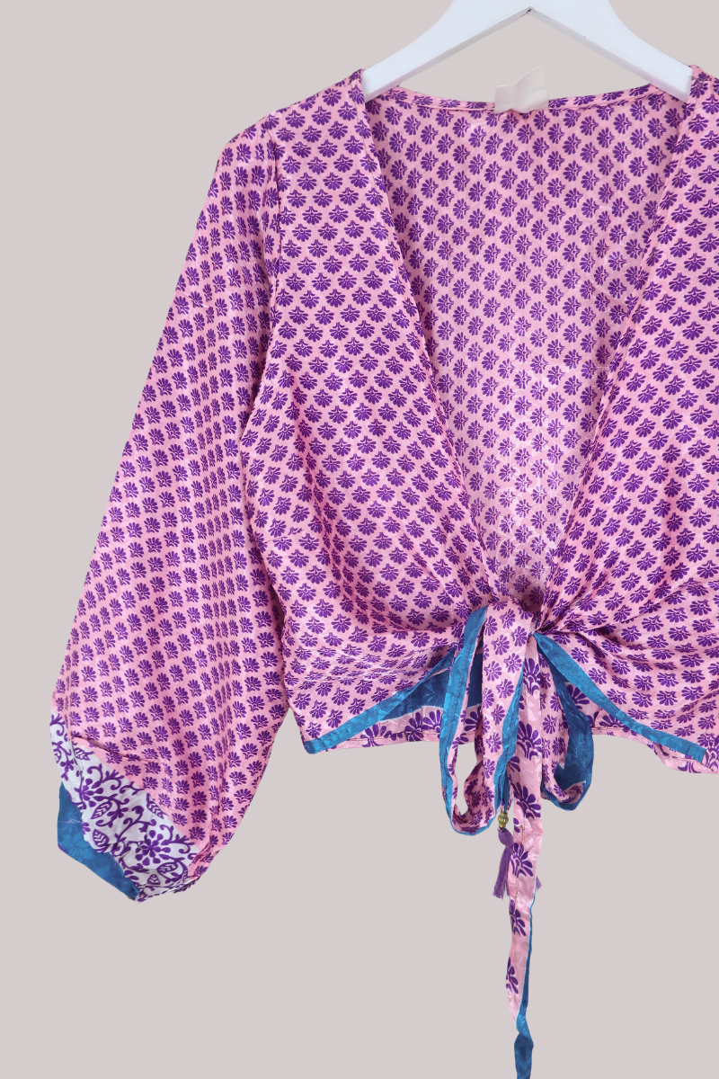 Lola Wrap Top in Petal Pink Fans - Size L