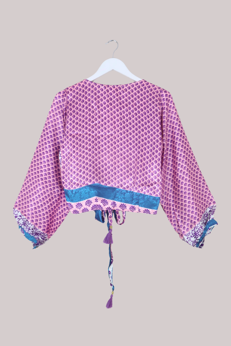 Lola Wrap Top in Petal Pink Fans - Size L