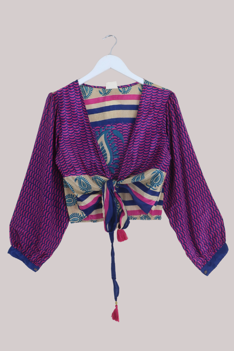 Lola Wrap Top in Plum Paisley - Size L
