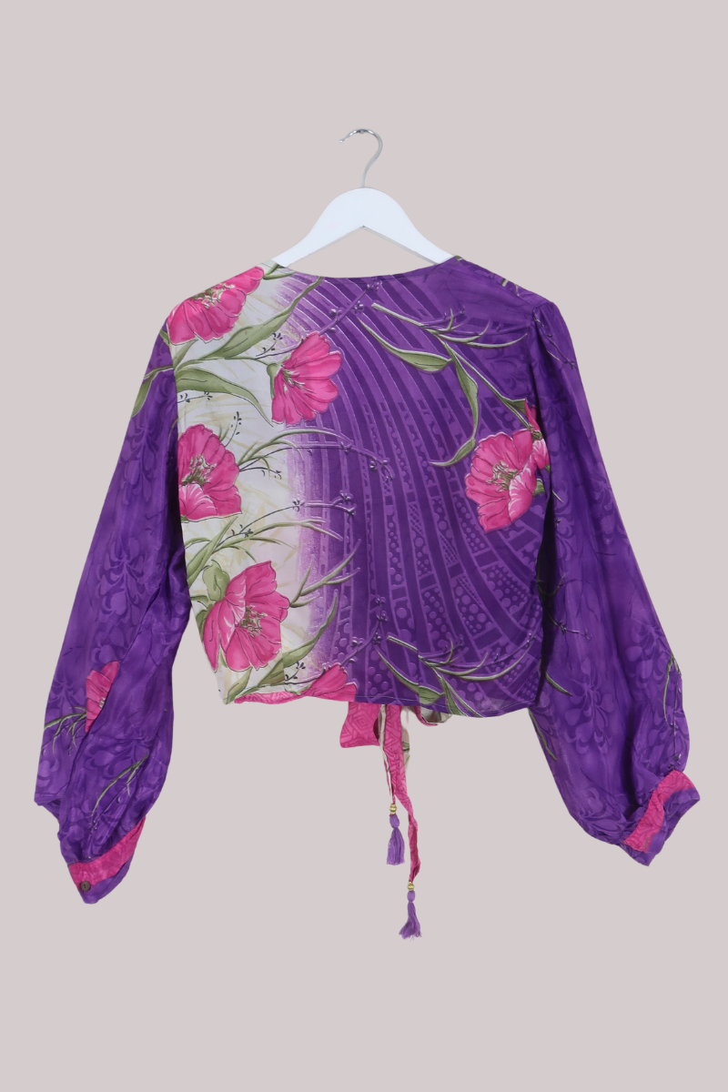 Lola Wrap Top in Purple Falling Flowers - Size L