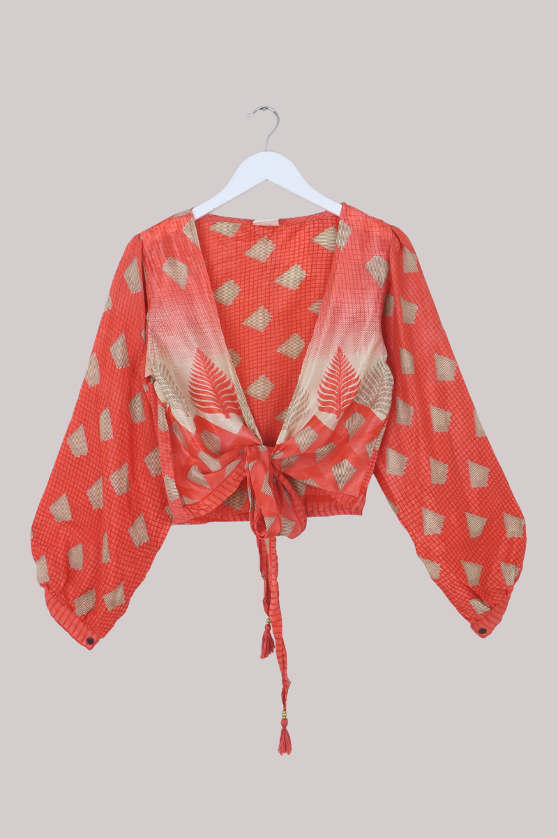Lola Wrap Top in Reef Orange Feathers - Size M