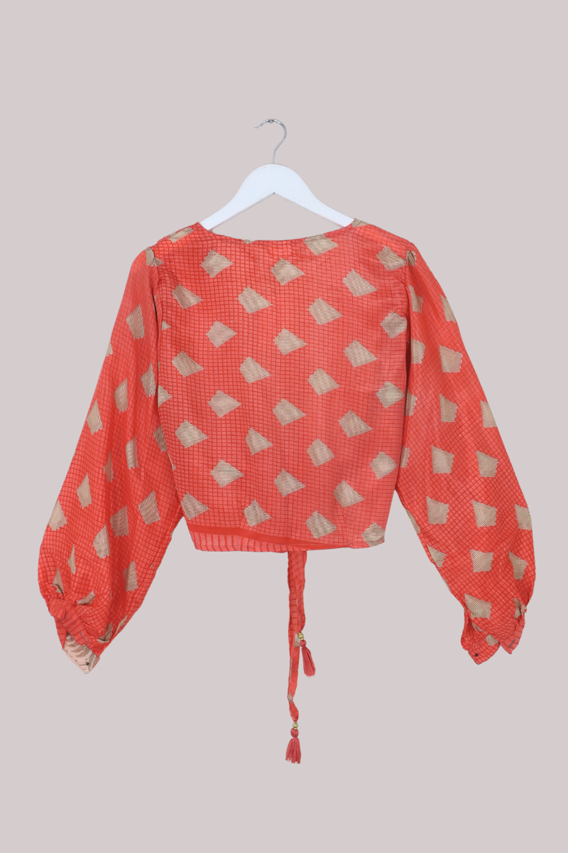 Lola Wrap Top in Reef Orange Feathers - Size M